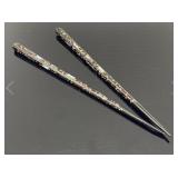 Pair of mother of pearl inlaid wood chopsticks
