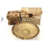 Three assorted woven baskets