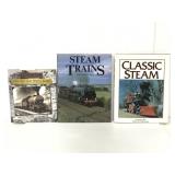 3 hardcover books about steam trains