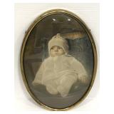 Vintage oval bubble glass framed baby photo