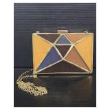 Vintage geometric gold tone statement clutch