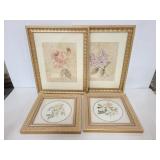 Two pairs of framed English floral pictures