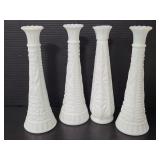 Four milk glass bud vases