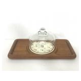 Good wood teak cheese tray w/glass dome