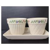 Longaberger pottery 3pc planter set