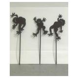 Trio of metal frog lawn stakes