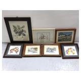 Seven assorted framed wall art pieces