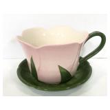 Large glazed ceramic flower planter mug and saucer