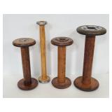 Four vintage wood & metal bobbin thread spools