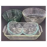Pyrex & anchor hocking mixing bowls & baking dish