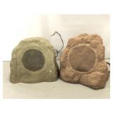 Two outdoor faux Boulder speakers