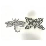 Pair of metal trivets butterfly & dragonfly