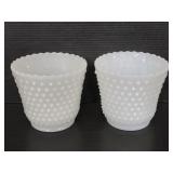 Pair of hobnail glass planters