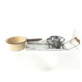 Pair of kitchen goods, enamel sauce pan & slicer