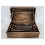 Four wood storage bins with rope handles