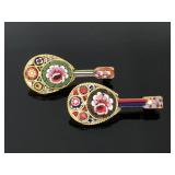 Mini mosaic gold toned mandolin brooches