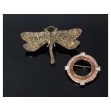 Monet dragonfly and other rhinestone brooches