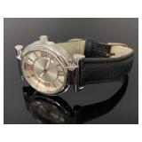 Rose gold tone watch w/genuine leather band