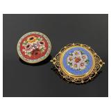 Pair of micro mosaic brooches - Italy