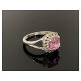 Pink center stone w/ crystal halo ring