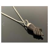 Petite carved wooden hand pendant necklace