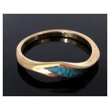Turquoise inlay gold toned ring- size 9