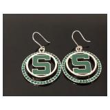 Signed Michigan State jeweled dangle earrings