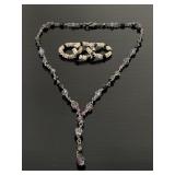 Trio of stacking rings & purple beaded choker