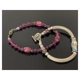 Pair of pink & iridescent beaded bracelets