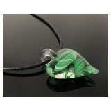 Green swirl art glass heart pendant necklace