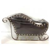 Houdini leather and metal sleigh decor basket