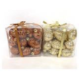 Two packs of bronze and gold pine cone ornaments
