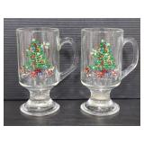 Pair of stemmed Christmas tree cups w/ handles