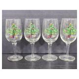 Set of 4 small Christmas tree stemmed wine glasses