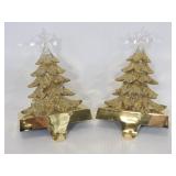 Pair of gold Christmas tree stocking holders