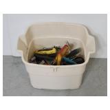 Plastic tub of assorted garage tools