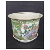 White floral peacock planter w/ base