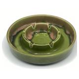 Vintage green drip glaze pottery ashtray