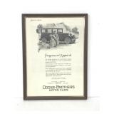 Framed ad for dodge bros cars 1926