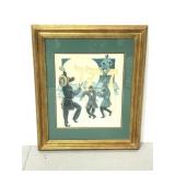Dancing Jewish men print signed unknown artist