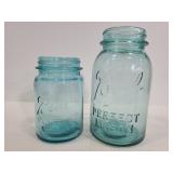 Two blue glass Ball jars