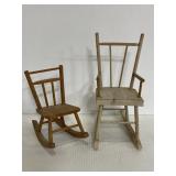 Two vintage wooden doll rocking chairs
