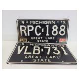Two black Michigan 1979 license plates