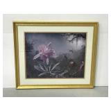 FramedCattleya orchid & 3 hummingbirds print