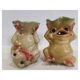 Two ceramic frog oil warmers
