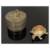 Vintage punched metal & turtle trinket boxes