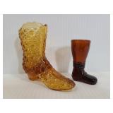 Vintage Fenton daisy boot w/ mini brown glass boot