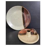 Ross C. Signed pottery plate w/ candle holder