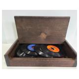 Vintage wood lap desk with 45rpm vinyl records