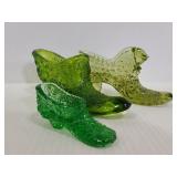 Vintage green daisy & hobnail glass shoes